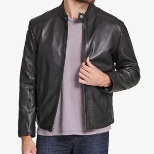 Marc New York Men's Black Genuine Leather Moto Jacket Coat - Large